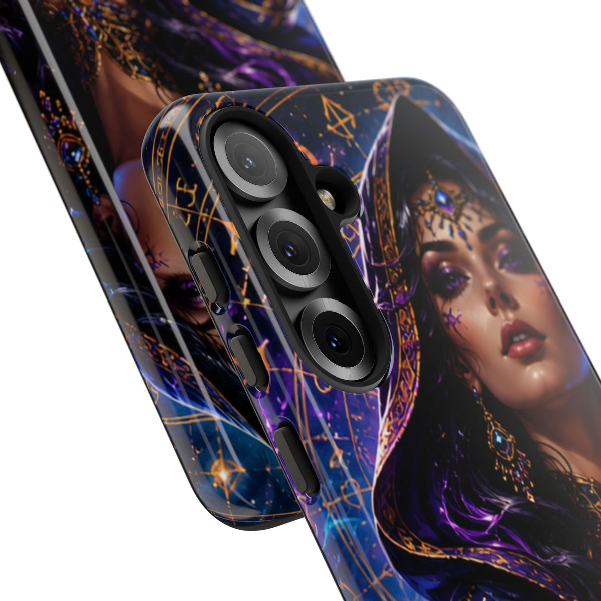 Phone Case — Mystical Sorceress Art Protective Tough Case (Astrology, Purple Hooded Witch)