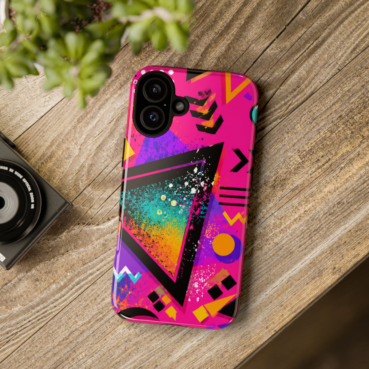 Retro 80s Geometric Phone Case — Neon Triangle Tough Case