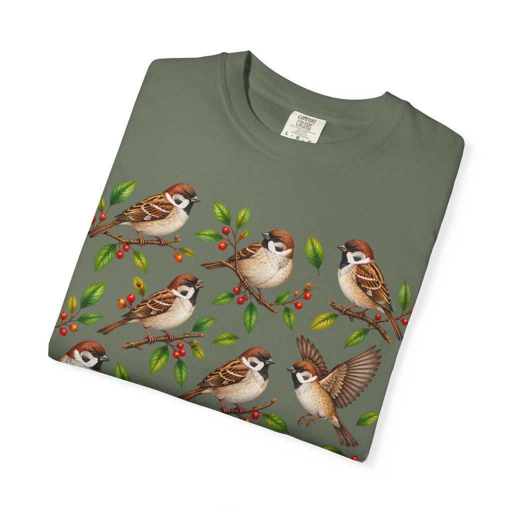 Sparrow Branches T-Shirt — Vintage Bird Illustration Tee for Bird Lovers & Nature Fans
