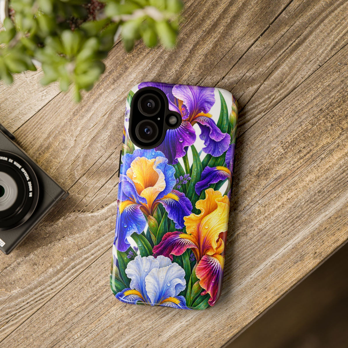 Floral Iris Tough Phone Case — Colorful Watercolor Iris Protective Cover