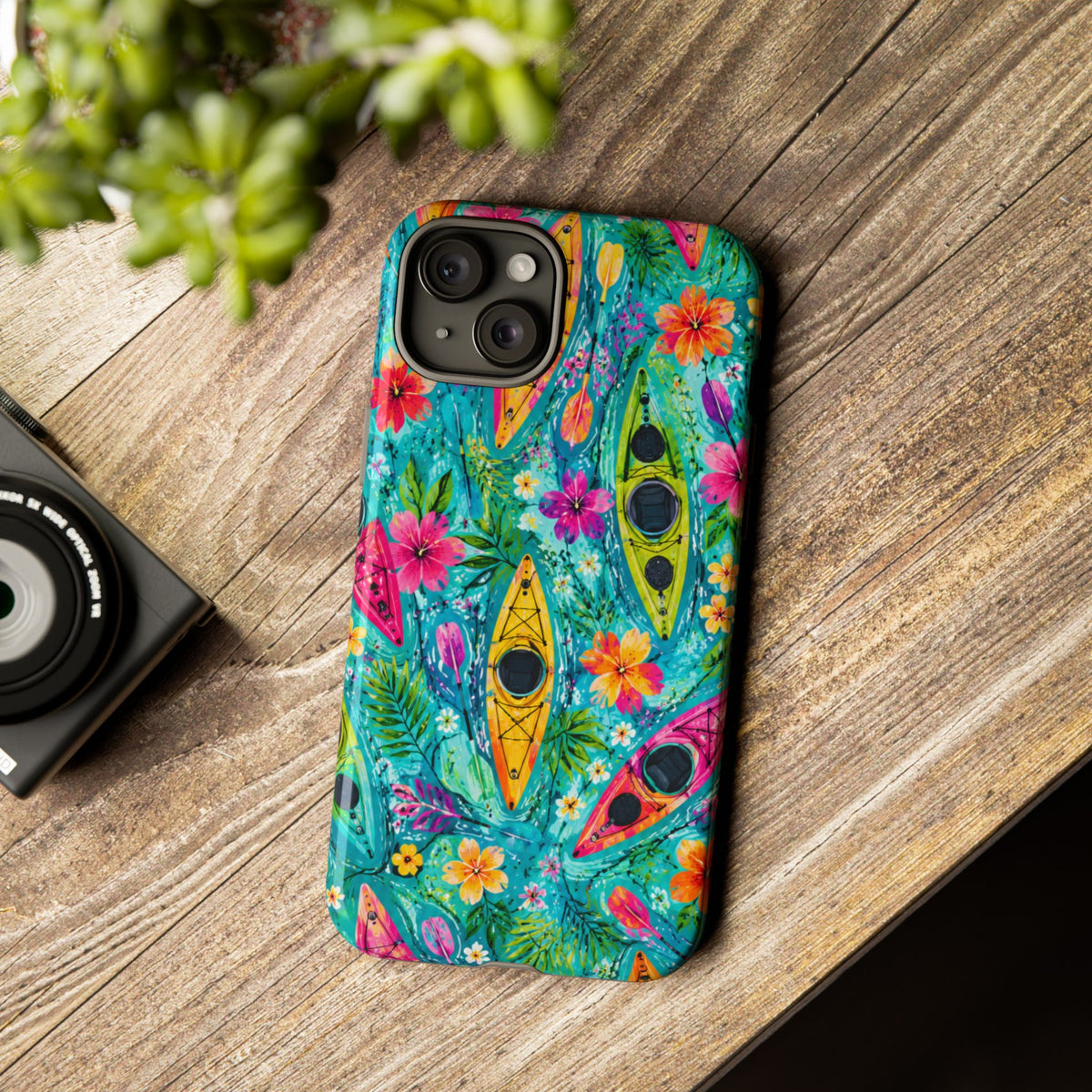 Tropical Kayak Phone Case – Colorful Floral Waterproof Pattern