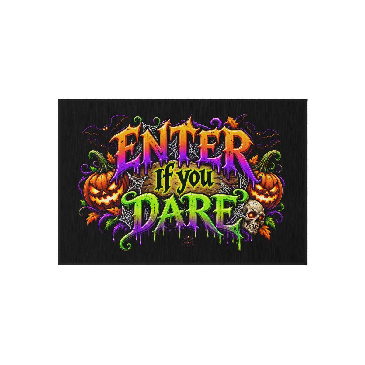 Outdoor Rug — "Enter If You Dare" Halloween Doormat with Pumpkins & Skull