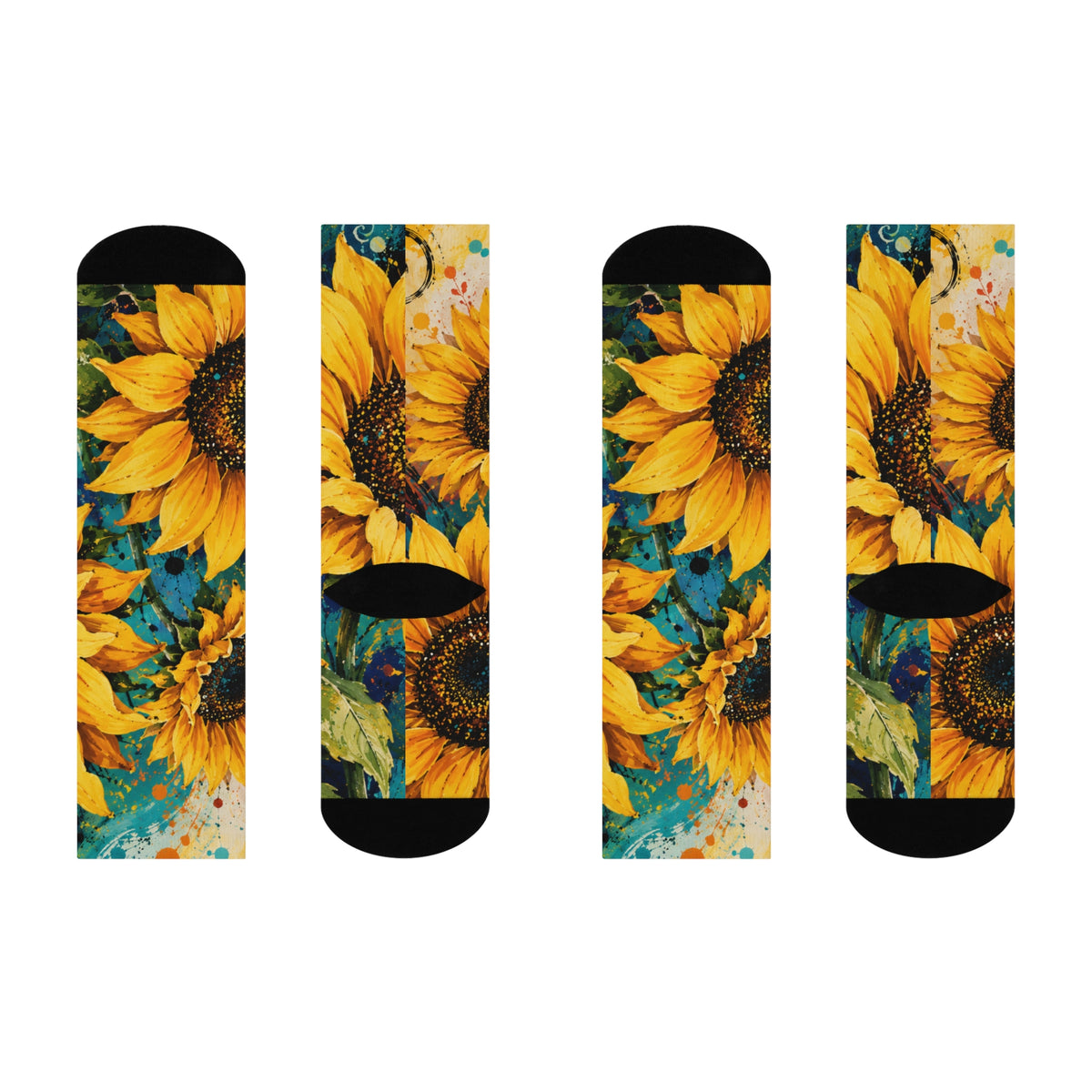 Sunflower Art Crew Socks — Vibrant Floral Cushioned Socks