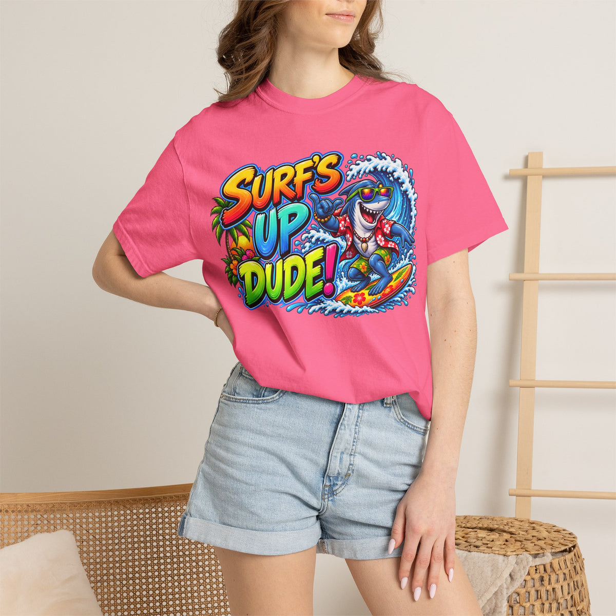 Surf's Up Dude! Surf Shark Graphic T-Shirt