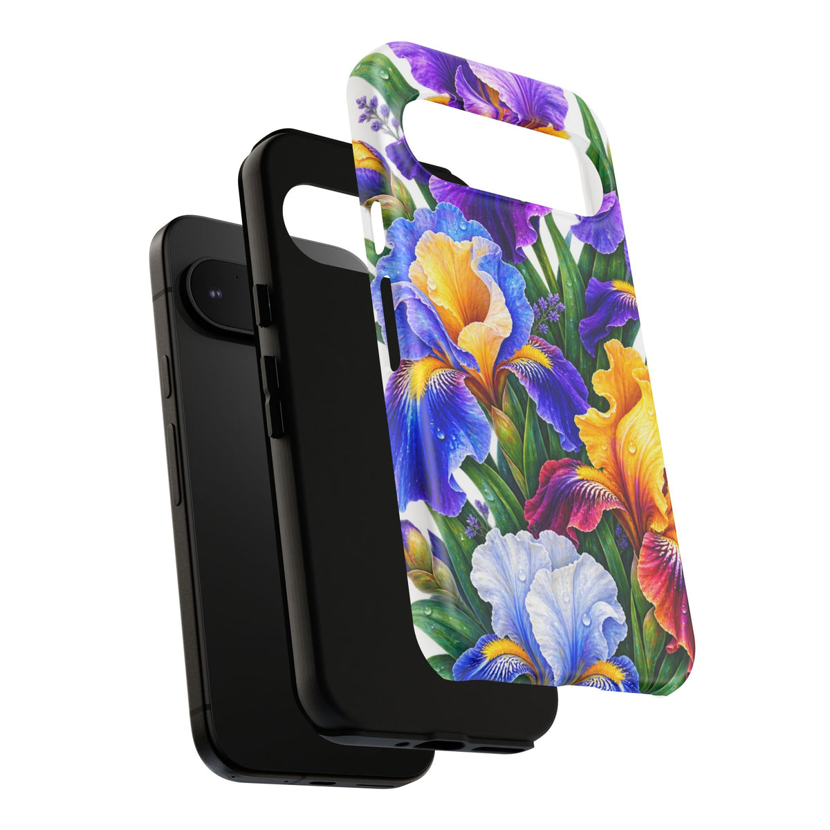Floral Iris Tough Phone Case — Colorful Watercolor Iris Protective Cover