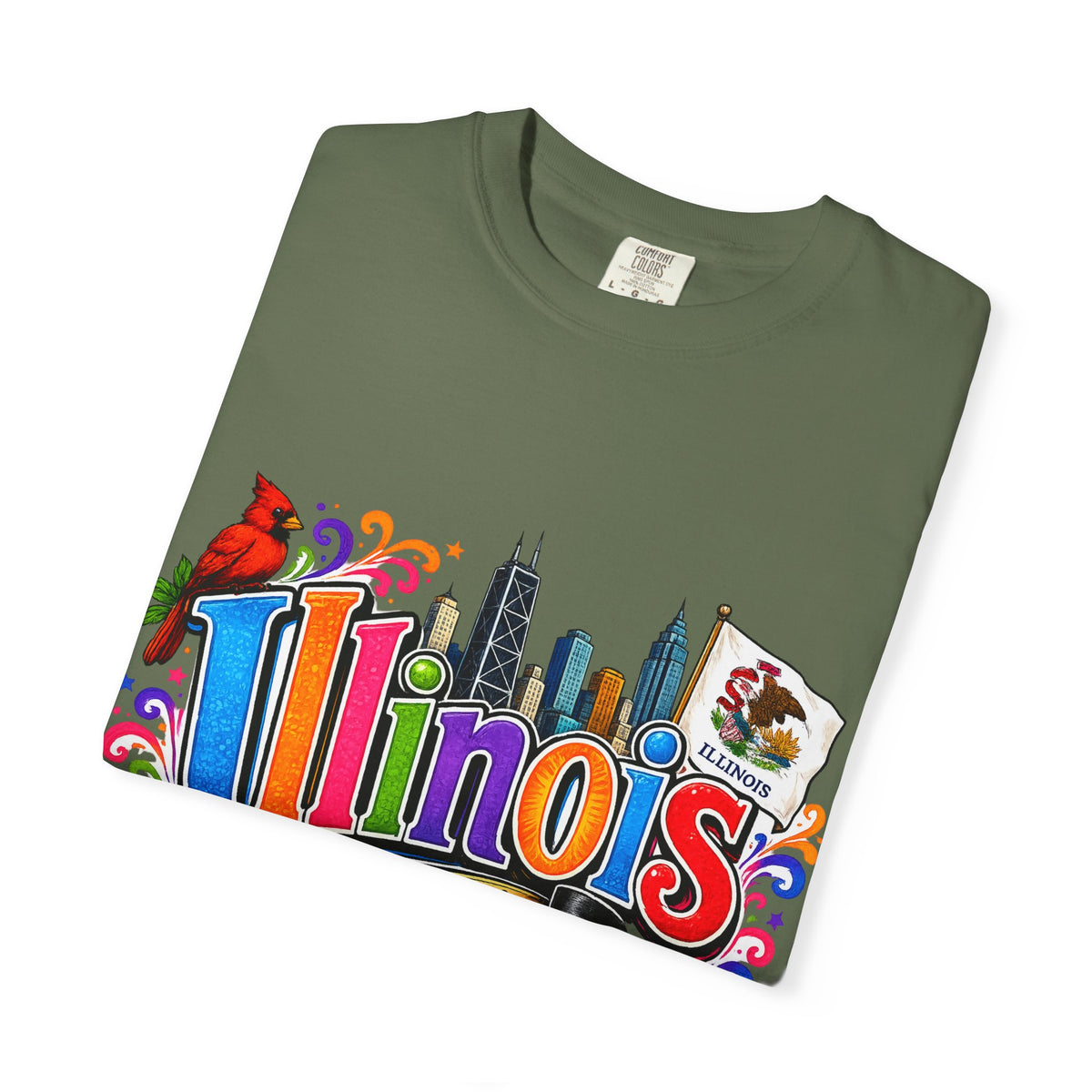 Illinois state skyline tee | Illinois T-shirt with cardinal and state flag