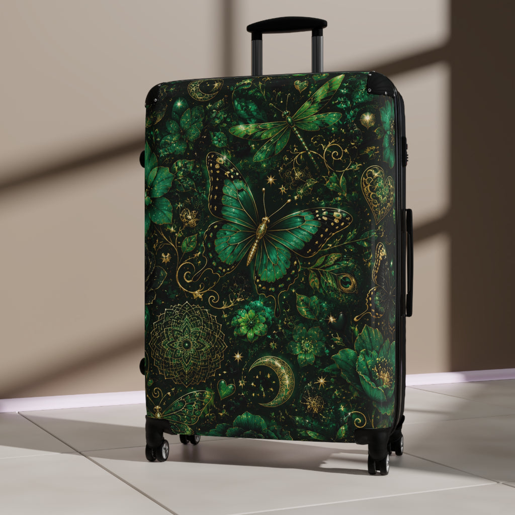 Emerald Butterfly Suitcase — Green Mandala Travel Luggage
