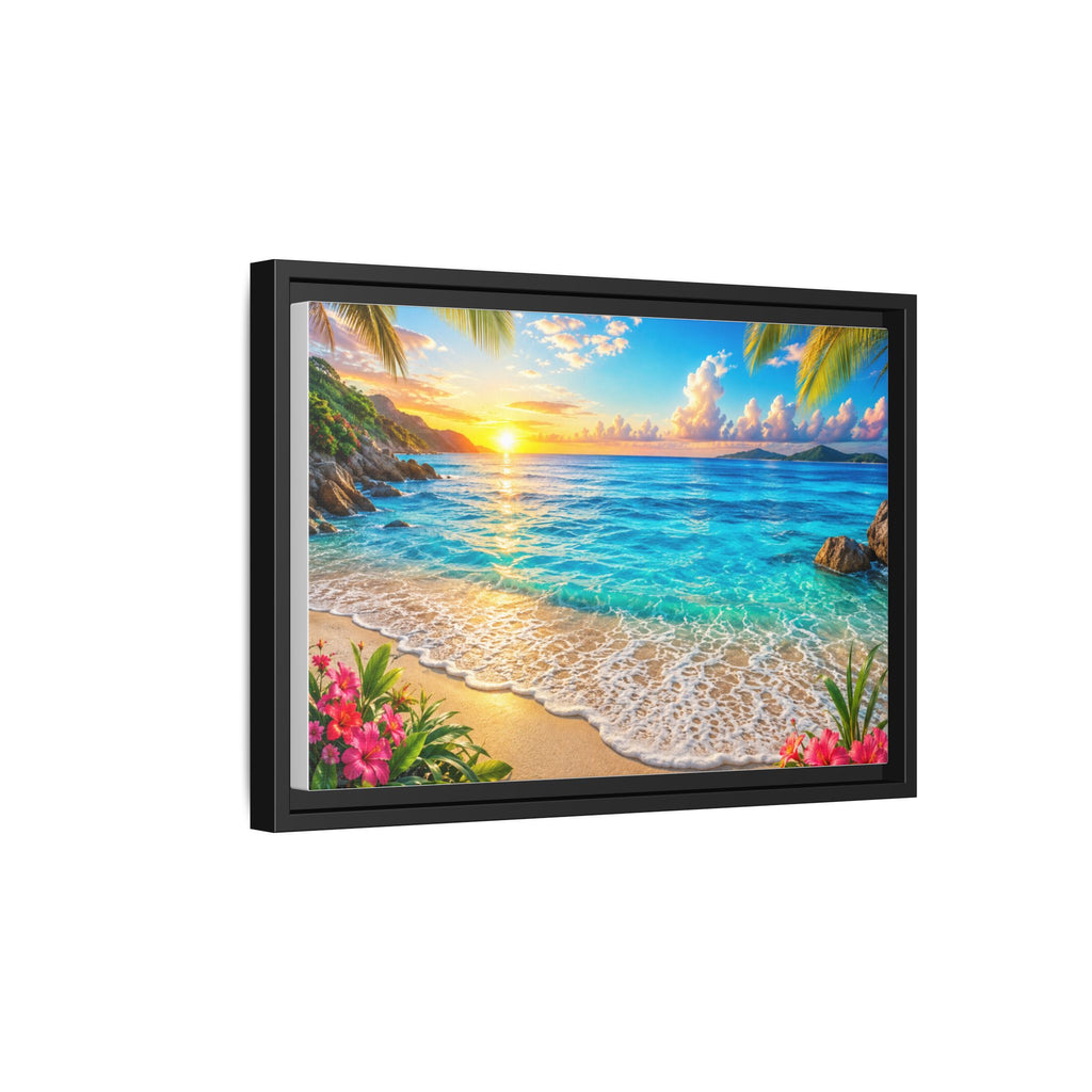 Framed Beach Sunset Matte Canvas Wall Art — Tropical Ocean Sunrise Decor
