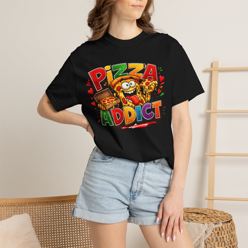 Pizza Addict T-shirt | Cartoon Slice Graphic, Funny Food Tee