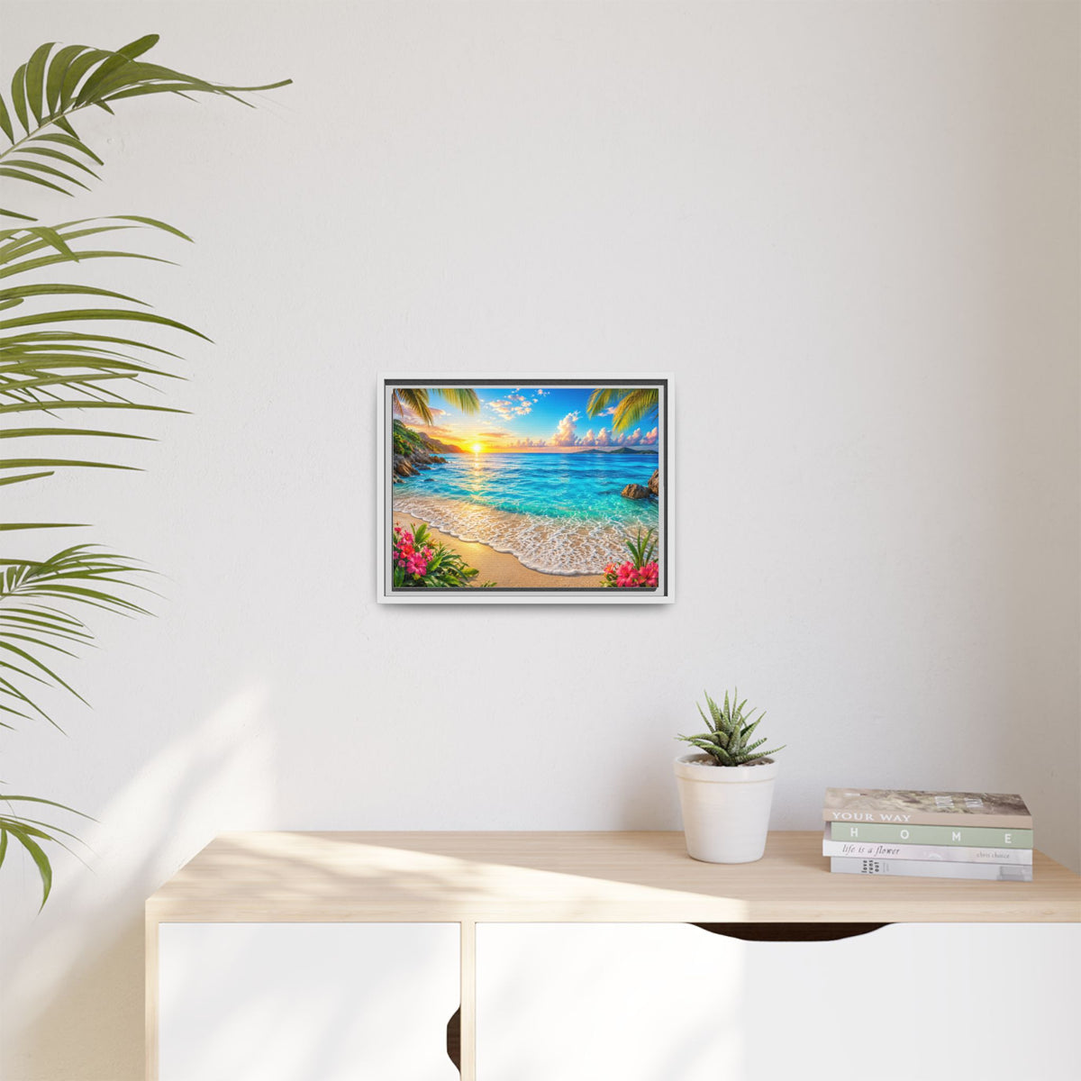 Framed Beach Sunset Matte Canvas Wall Art — Tropical Ocean Sunrise Decor