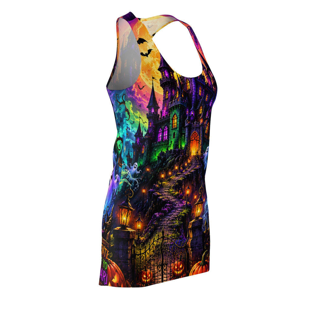 Halloween Haunted Castle Racerback Dress — Spooky Ghost & Pumpkin All-Over Print