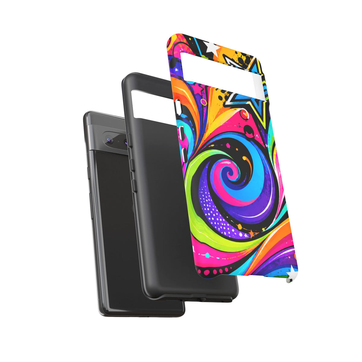 Psychedelic Swirl Phone Case — Bold Retro Stars & Neon Pop Art Tough Case