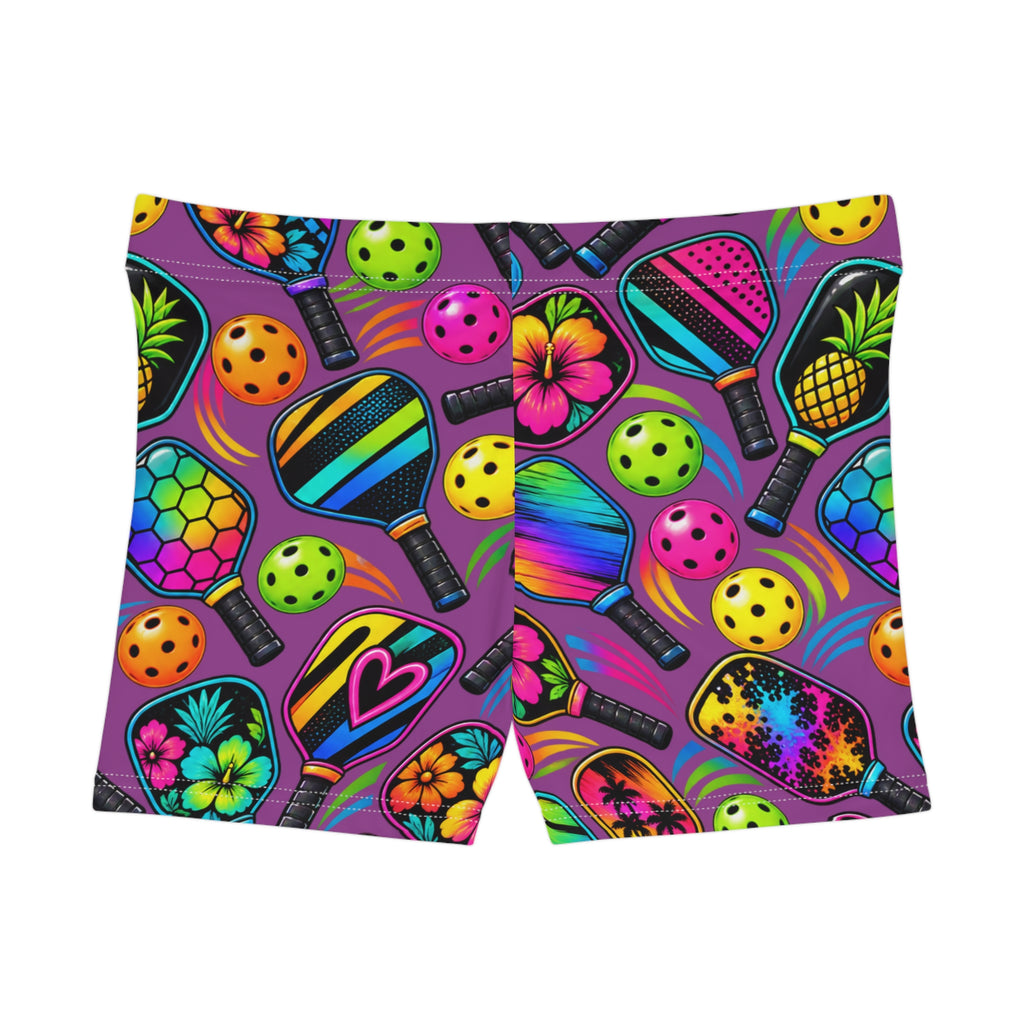 Neon Paddle Sports Women's Shorts — Colorful Pickleball & Paddle Print AOP
