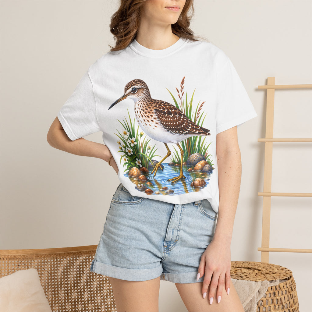Shorebird Illustration T-Shirt — Marsh Sandpiper Graphic Tee