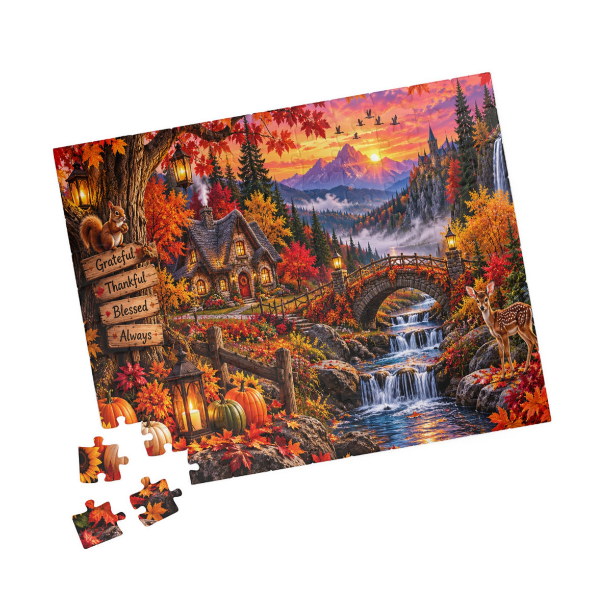 Autumn Cottage 520/1014-Piece Jigsaw Puzzle — Grateful Thankful Blessed Fall Scene