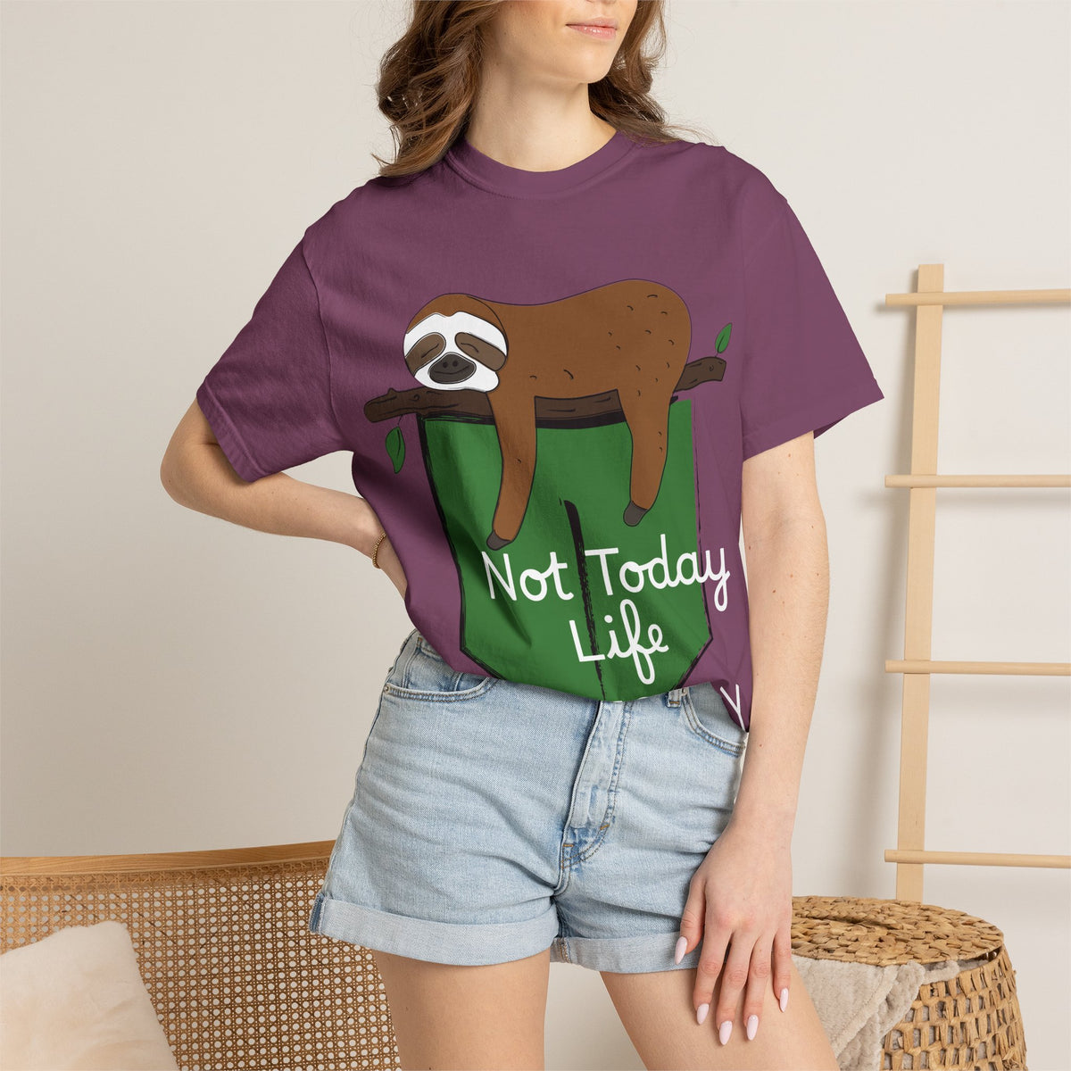 Sloth Pocket Tee — "Not Today" Lazy Sloth Graphic T-Shirt