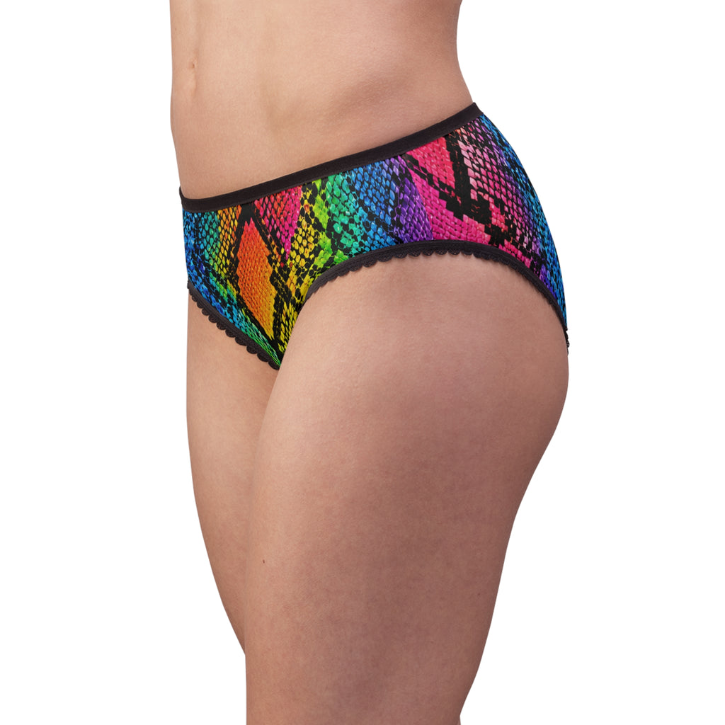 Rainbow Snakeskin Women's Briefs — Colorful High-Waist Patterned Underwear