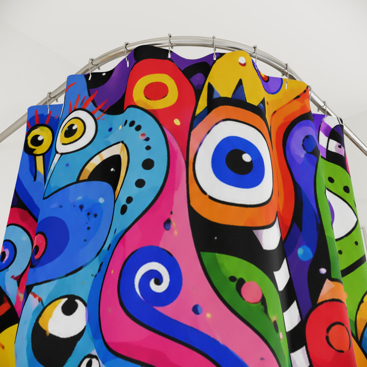 Abstract Colorful Faces Shower Curtain — Vibrant Pop Art Bathroom Decor