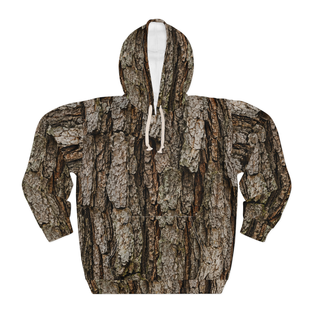 Tree Bark Camo Hoodie — All-Over Print Forest Camouflage Pullover