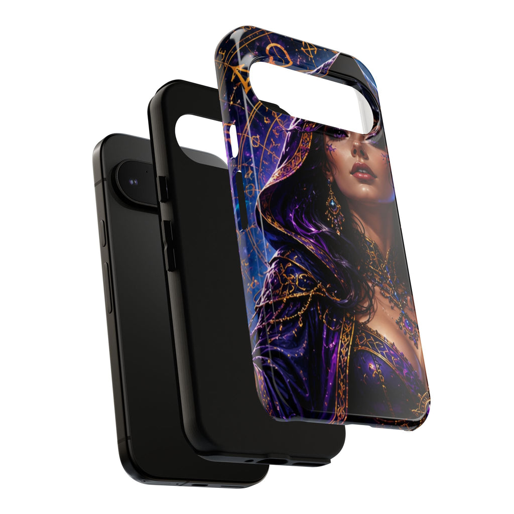 Phone Case — Mystical Sorceress Art Protective Tough Case (Astrology, Purple Hooded Witch)