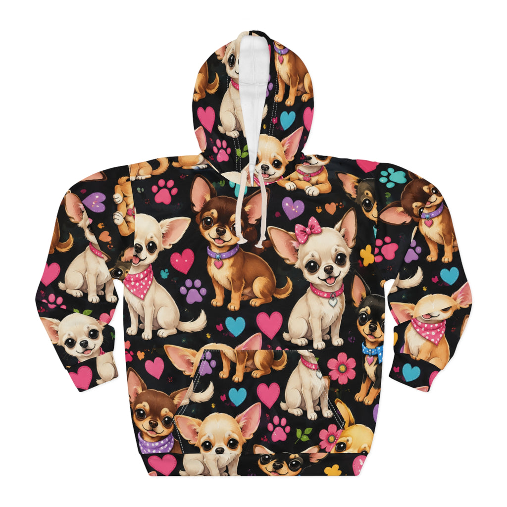 Chihuahua Pattern Hoodie | Cute Chihuahuas, Hearts & Paw Prints