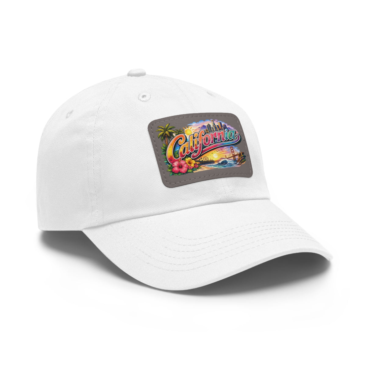 California Beach Patch Dad Hat | Leather Rectangle Patch