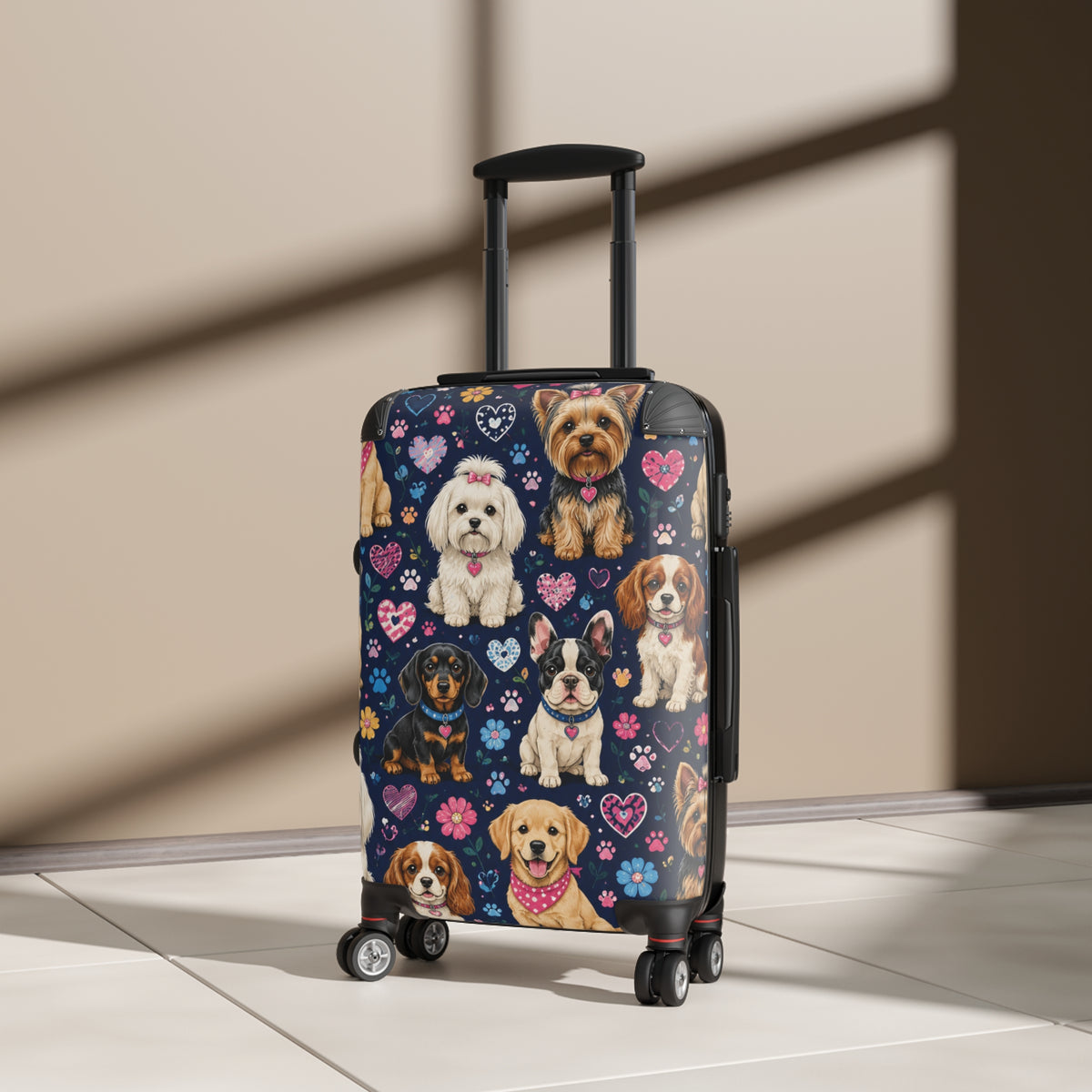Cute Dog Pattern Carry-On Suitcase – Paw Print & Puppy Travel Luggage