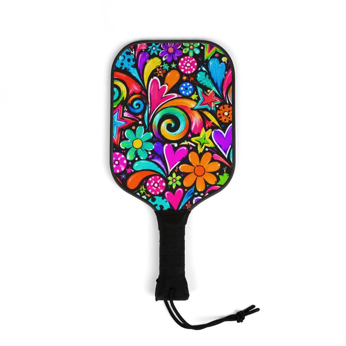 Floral Psychedelic Pickleball Paddles & Balls Set — Colorful Hearts & Flowers Design