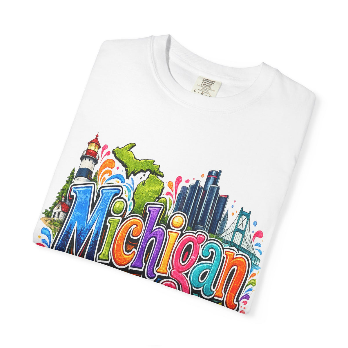 Michigan State Scene T-Shirt | Lighthouse, Skyline, Great Lakes