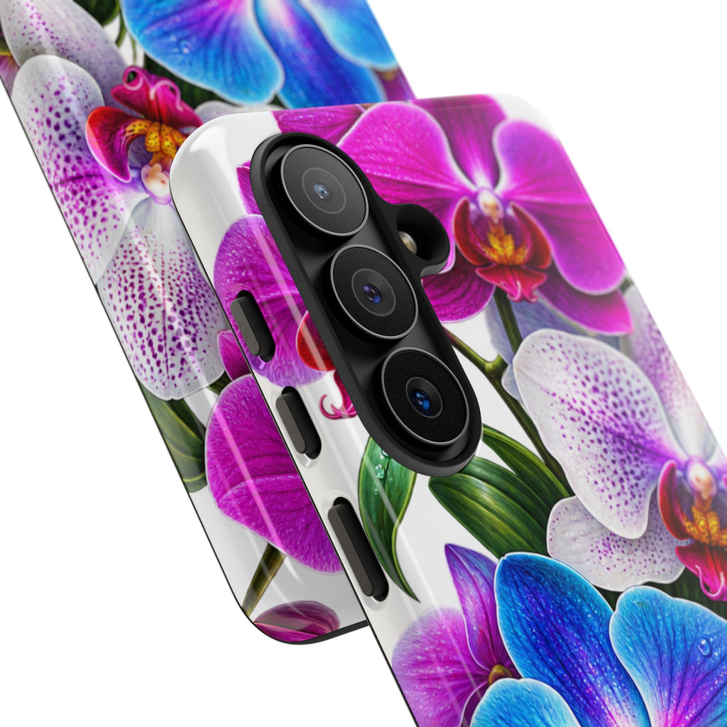 Orchid Floral Tough Phone Case – Vibrant Blue & Pink Orchid Protective Cover
