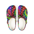 Colorful Psychedelic Foam Clogs — Vibrant Abstract Garden Slip-On Shoes