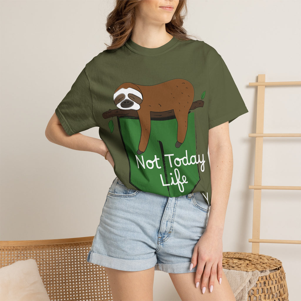 Sloth Pocket Tee — "Not Today" Lazy Sloth Graphic T-Shirt