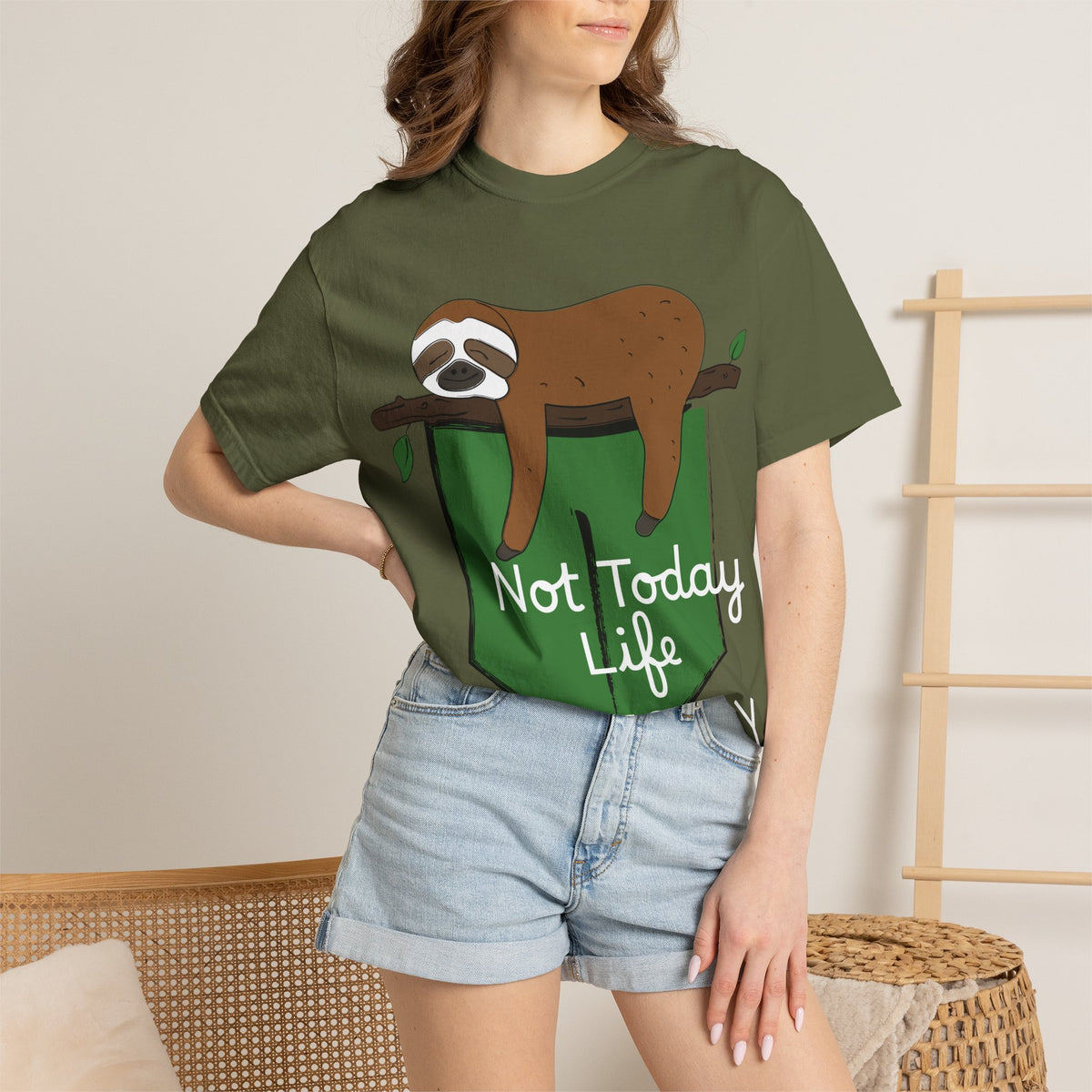 Sloth Pocket Tee — "Not Today" Lazy Sloth Graphic T-Shirt