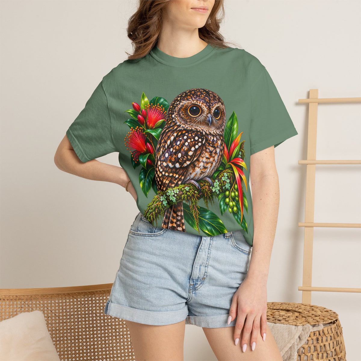 Owl & Hibiscus Shirt — Tropical Owl Graphic T-Shirt