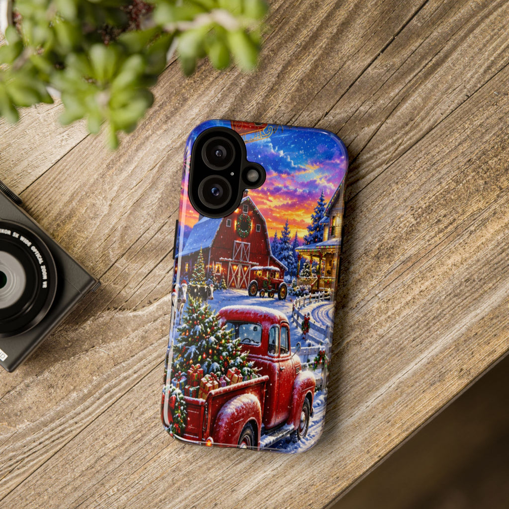 Christmas Farm Phone Case — Vintage Red Truck in Snowy Holiday Scene