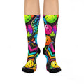 Cushioned Crew Socks — Neon Pickleball Hearts & Leopard Print Compression Socks