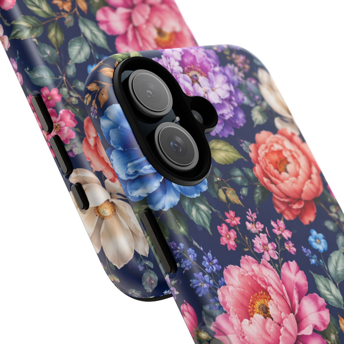 Floral Tough Phone Case – Vibrant Garden Flowers on Navy