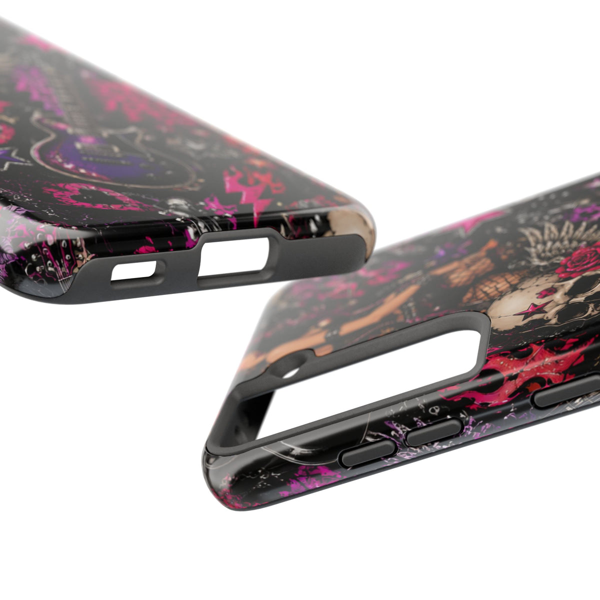 Rock Skull Guitar Phone Case — Edgy Pink Skull & Roses Tough Phone Case