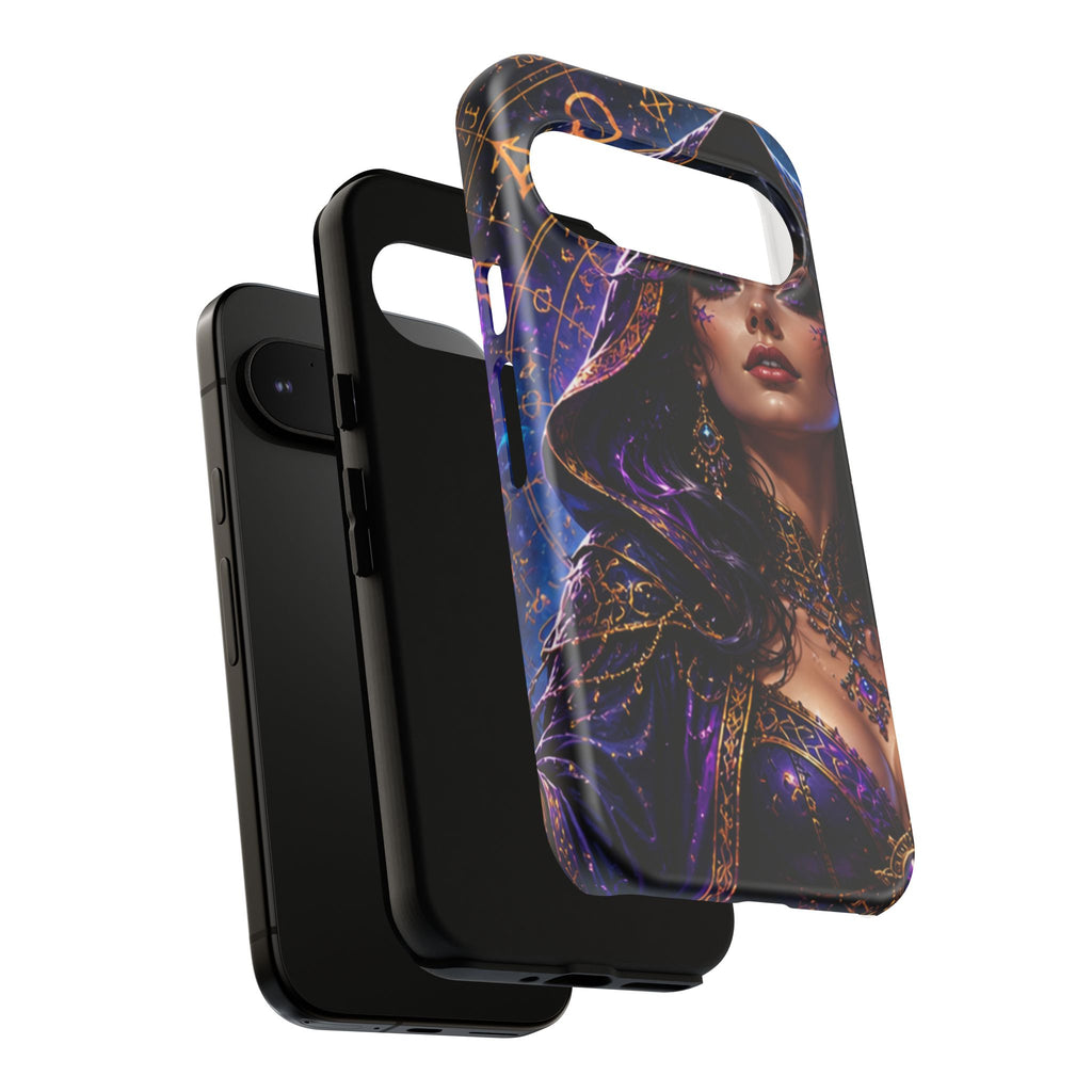 Phone Case — Mystical Sorceress Art Protective Tough Case (Astrology, Purple Hooded Witch)