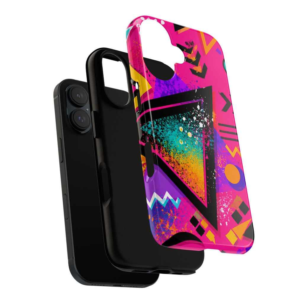 Retro 80s Geometric Phone Case — Neon Triangle Tough Case