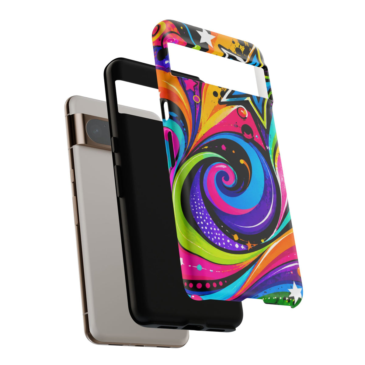 Psychedelic Swirl Phone Case — Bold Retro Stars & Neon Pop Art Tough Case