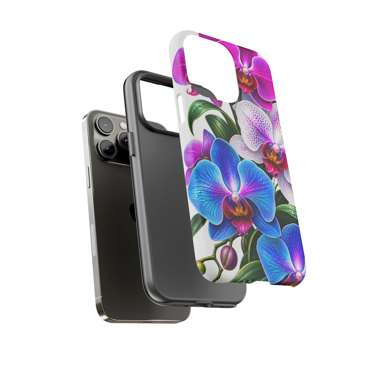 Orchid Floral Tough Phone Case – Vibrant Blue & Pink Orchid Protective Cover