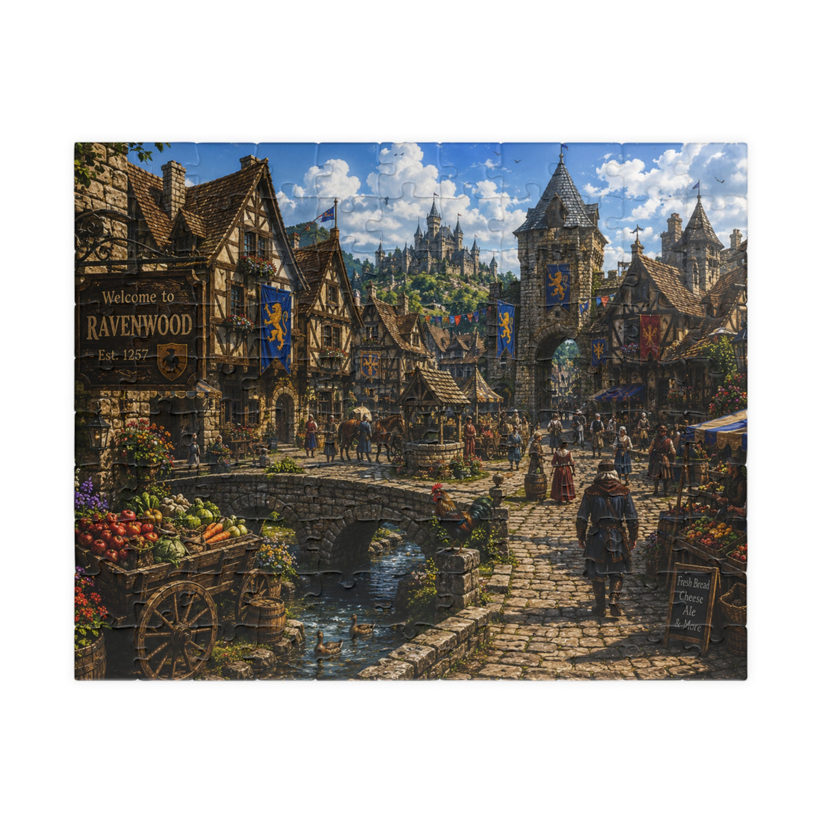 Medieval Market Village Puzzle 520-piece | Ravenwood Fantasy Scene