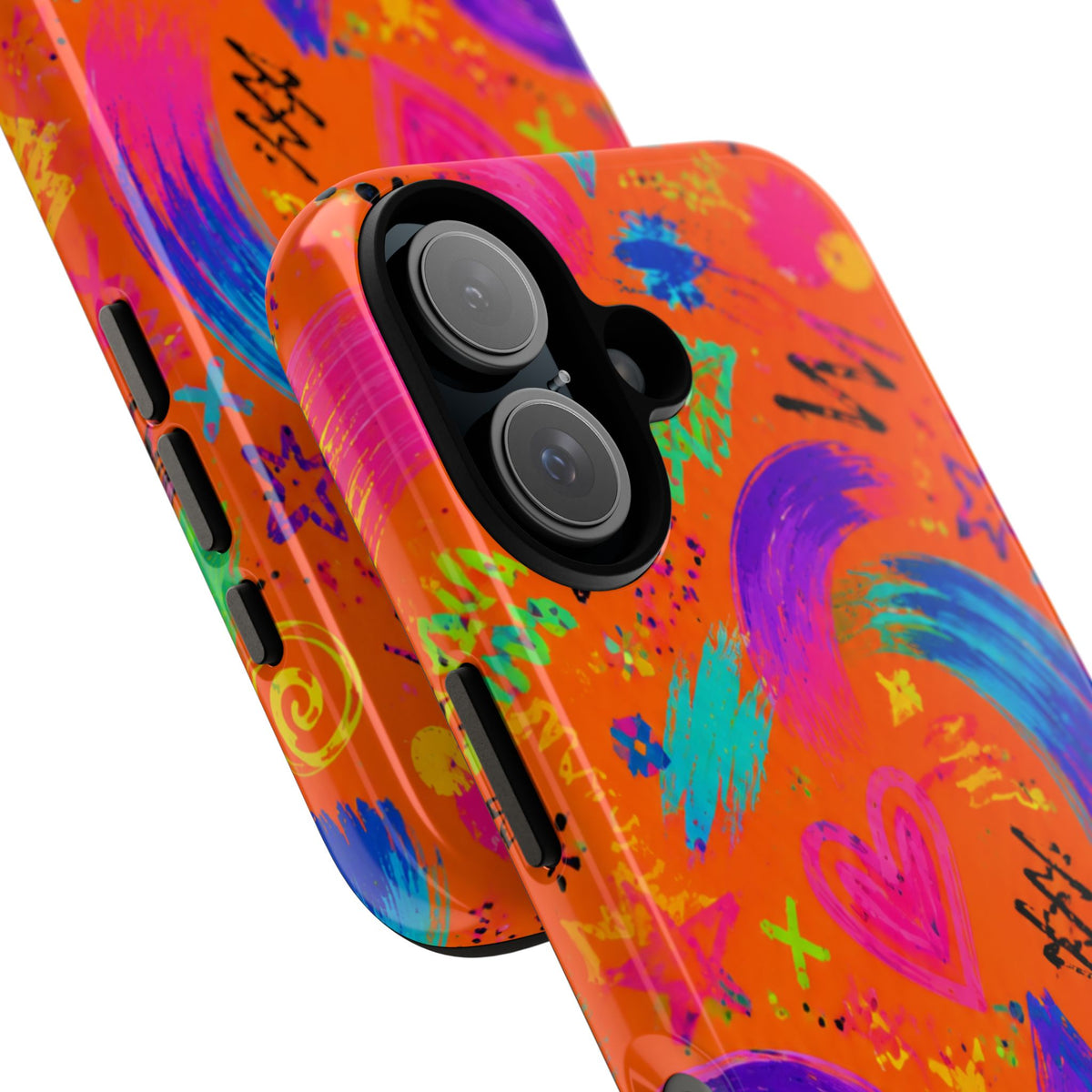 Colorful Neon Doodle Phone Case — Bright Abstract Stars & Hearts Tough Case