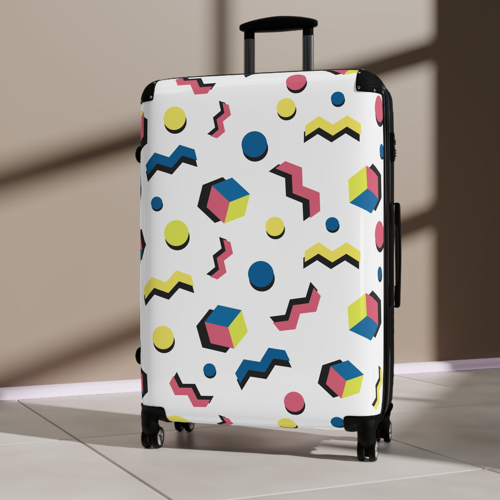 Memphis Retro Pattern Suitcase — 80s Geometric Carry-On