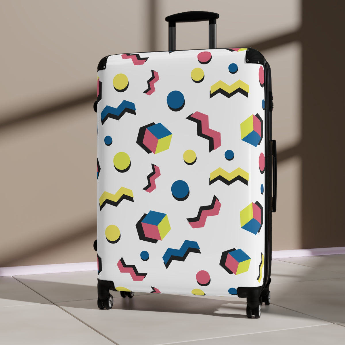 Memphis Retro Pattern Suitcase — 80s Geometric Carry-On