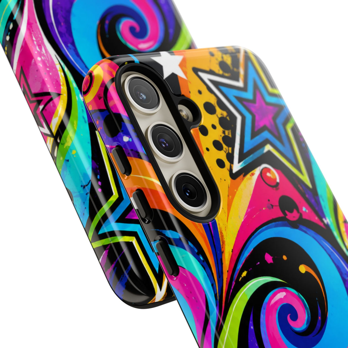 Psychedelic Swirl Phone Case — Bold Retro Stars & Neon Pop Art Tough Case