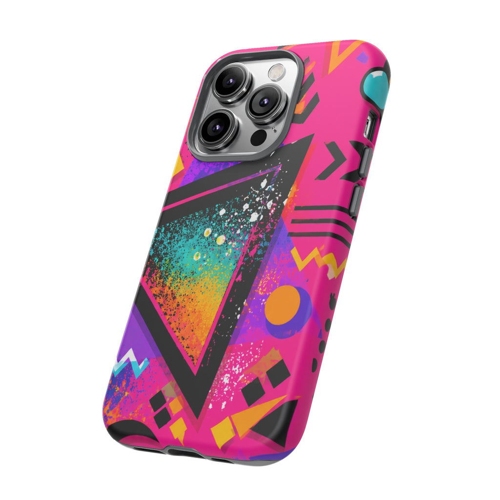 Retro 80s Geometric Phone Case — Neon Triangle Tough Case