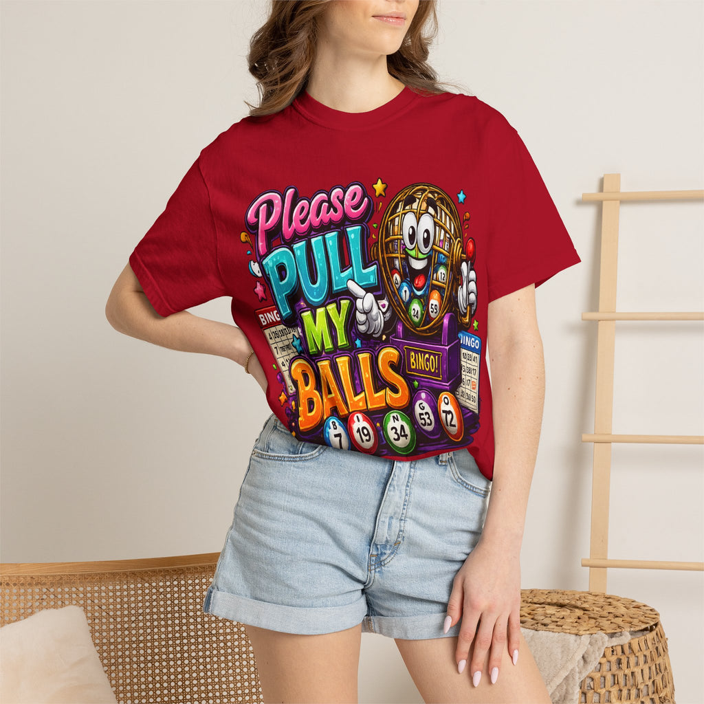 Please Pull My Balls bingo T-Shirt | Funny Lottery Ball Cartoon