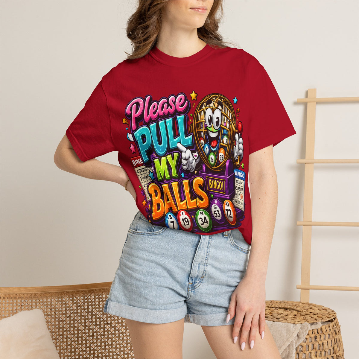Please Pull My Balls bingo T-Shirt | Funny Lottery Ball Cartoon